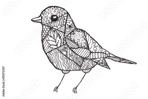 Детский рисунок птички, выполненный в стиле дудлинга

