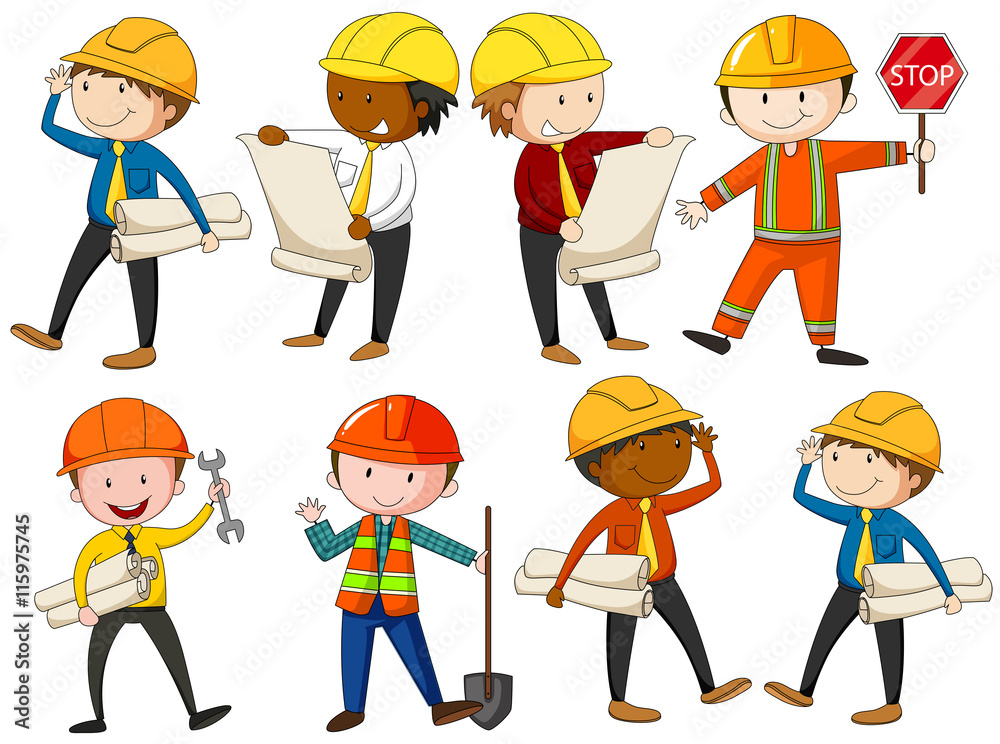Set of engineers and construction workers Set of engineers and construction workers