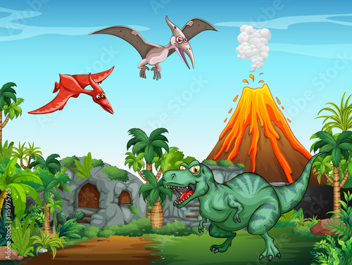 Many dinosaurs in the field