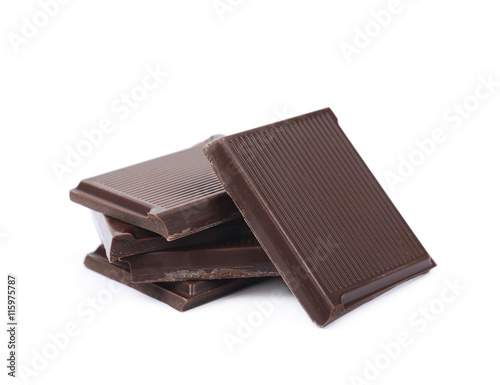 Pile of chocolate bar pieces isolated