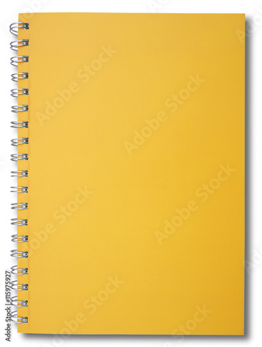 Yellow notebook with shadow isolated on white background