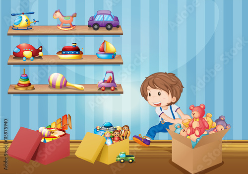 Little boy and many toys