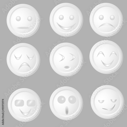 Vector illustration of white button emotion Drawing set of nine white button emotion on a gray background for decoration and design 