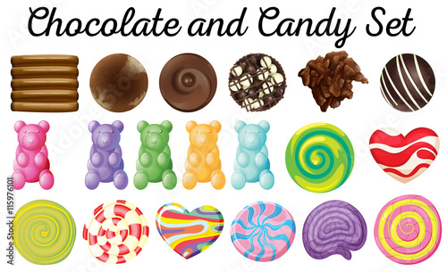 Different design of chocolate and candy set