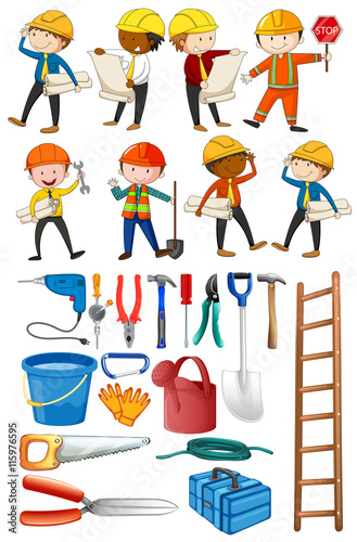 Engineers and construction tools set