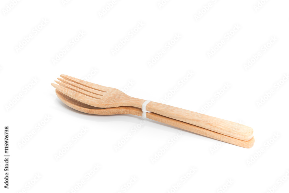 Wooden spoon and fork, on white background Wooden spoon and fork, on white background