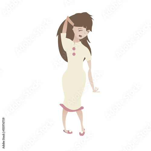 Cartoon young sleepy yawn woman character vector illustration is