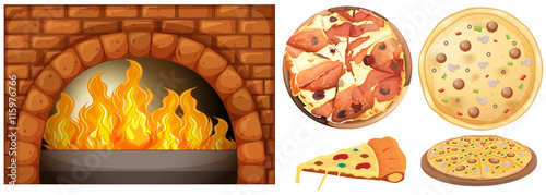 Set of pizza and stone oven