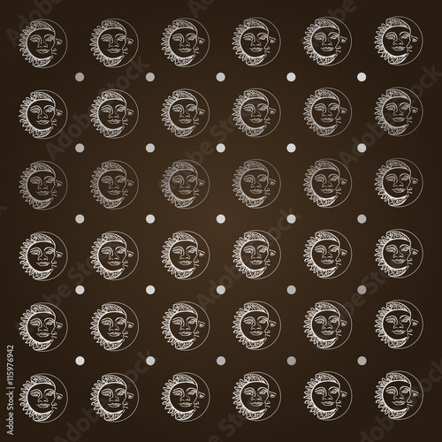 Sun and month silver emblem background vector illustration