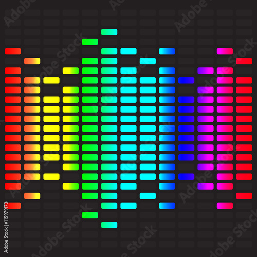 Colorful rainbow square music equalizer on black background