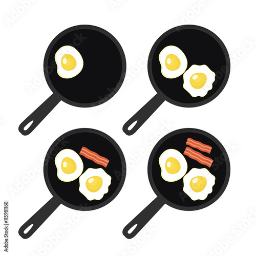 Cooking. Fried Egg, Bacon. Vector