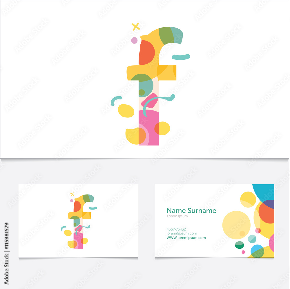 Creative Letter F design vector template on The Business Card Template. Abstract Colorful Alphabet .Friendly funny ABC Typeface. Type Characters