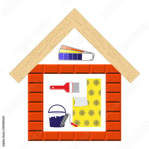 House remodel tools.  Tools for finishing works. Flat style tools for building, remodel and repair, finishing work, home repair icon.  
