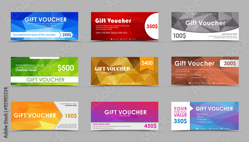 Set of gift polygonal vouchers.