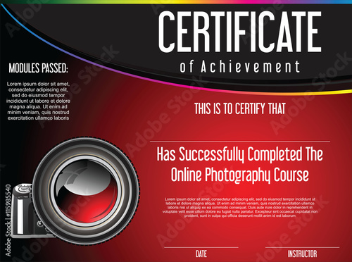 Certificate of achievement for online photography course