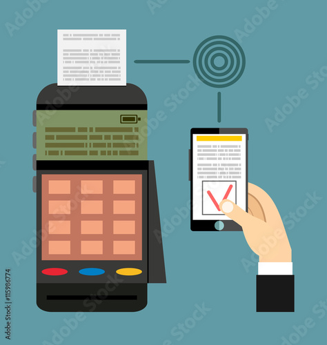 Mobile payment via smartphone. Human hand holds mobile phone with nfc to do contactless payment.