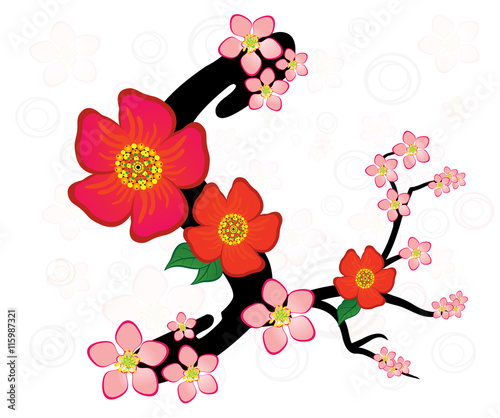 Alphabet with gentle sakura flowers.