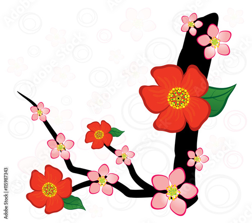 Alphabet with gentle sakura flowers.