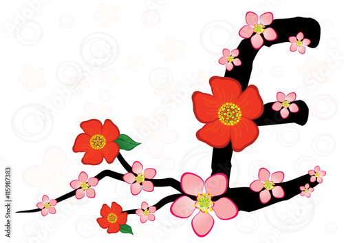 Alphabet with gentle sakura flowers.