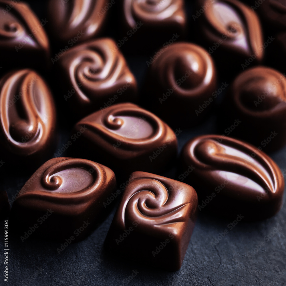 Chocolate candies collection. Beautiful Belgian truffles box mac Chocolate candies collection. Beautiful Belgian truffles box mac