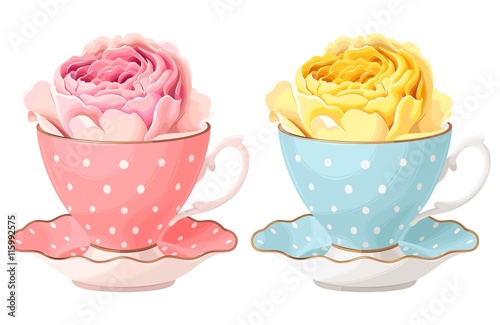Illustration of rose in teacup