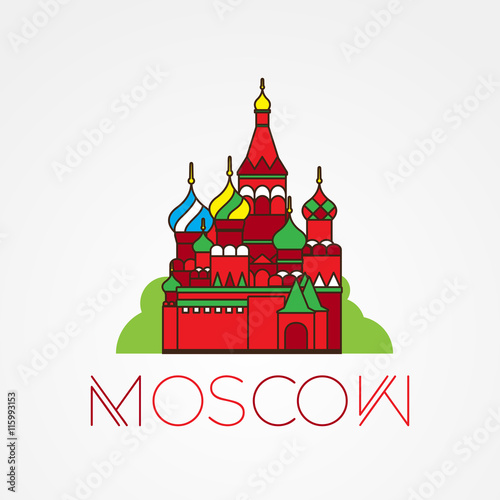 World famous St. Basil Cathedral. Greatest Landmarks of europe.. Linear vector icon for Moscow Russia.