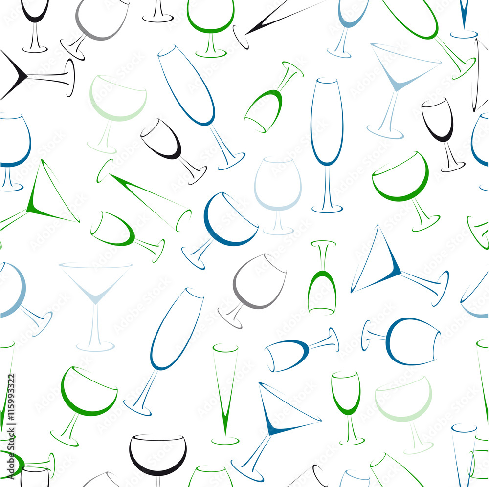 vector seamless pattern with different cocktail glasses