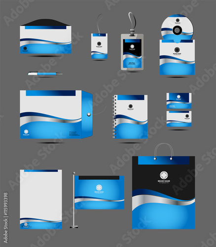 Blue business stationery template for corporate identity and branding
