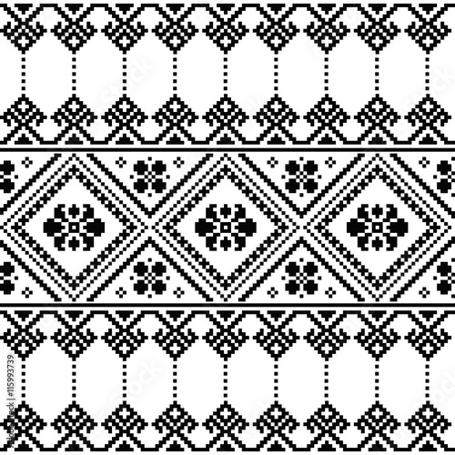 Ukrainian or Belarusian folk art black floral embroidery pattern or print   
