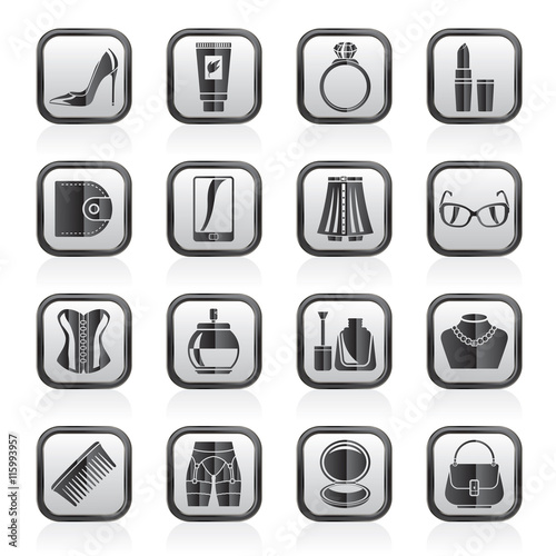 Female accessories and clothes icons- vector icon set