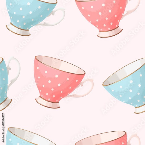 Seamless vintage teacups
