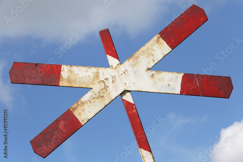 Fotografie Dutch road sign: level crossing with single track