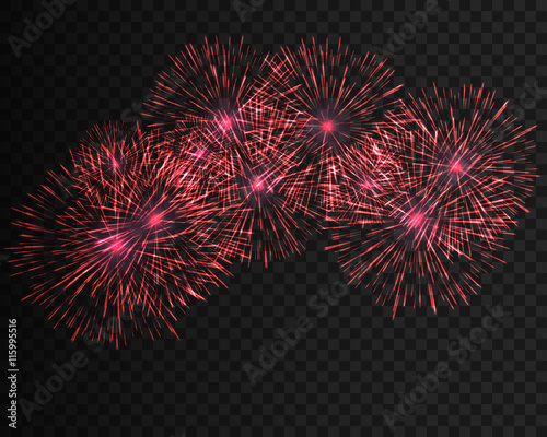 Festive patterned firework  bursting  in various shapes sparkling pictograms set  against black background abstract vector isolated illustration.