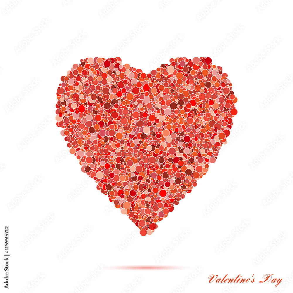 Valentines day vintage red heart with circles. Vector background