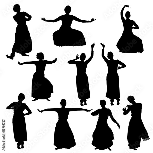 Silhouettes of woman performing bharatanatyam photo