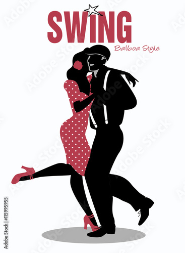 Young couple dancing swing. Balboa style. Comic style.