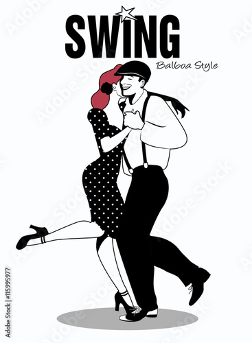 Young couple dancing swing. Balboa style. Comic style.