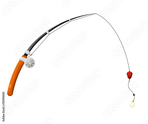 Fotografia Fishing rod with fishing line, reel, hook and float. Cartoon sty