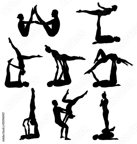 Acrobatic yoga silhouettes photo