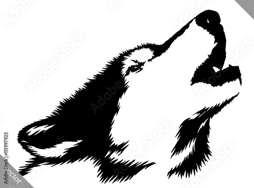 black and white paint draw wolf illustration