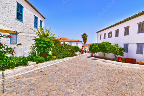 traditional road and architecture at Hydra island Saronic Gulf Greece photo