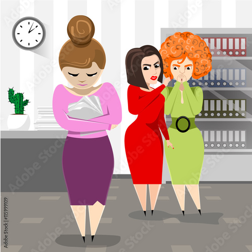 two women gossiping about a colleague. Flat illustration. Vector