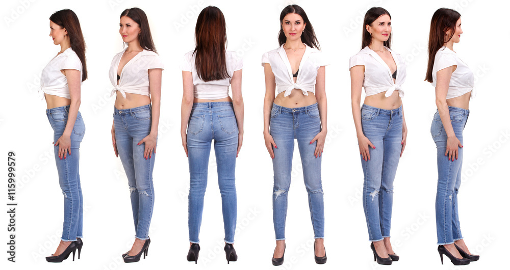 Fototapeta premium Pretty woman in pants isolated