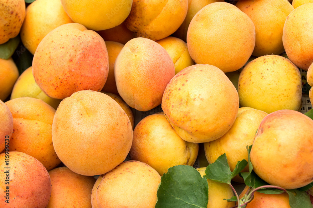 Apricot on the counter market as a background Apricot on the counter market as a background