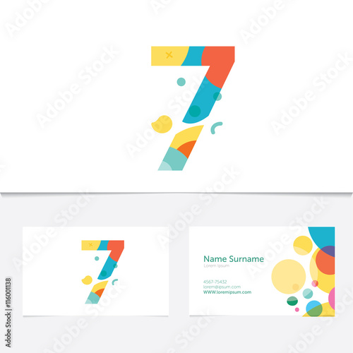 Creative Number 7 design vector template On The Business card template.Abstract Colorful Alphabe. Colorful Alphabet collection. Type Characters Logotype symbols.Abstract Colorful Alphabet