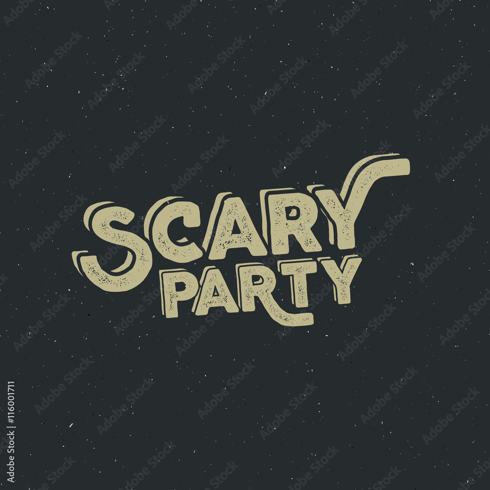 Halloween 2016 scary party typography label template. Vector text with retro grunge effect. Stamp for scary holiday celebration. Print on t shirt, tee and other identity