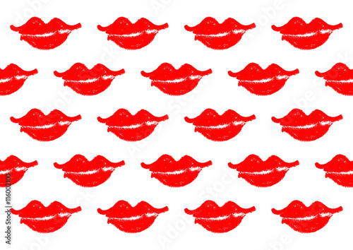 Pattern of red lips drawn by lipstick