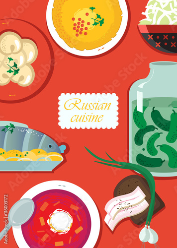 Set Russian national food. Food illustration russian cuisine