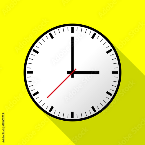 Clock icon, Vector illustration, flat design. Easy to use and edit. EPS10. Yellow background with shadow.