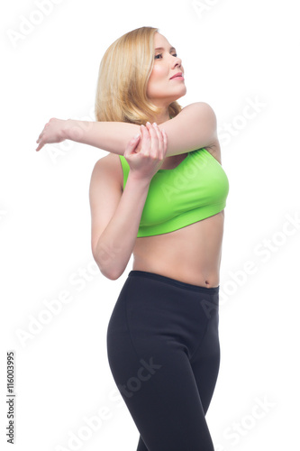 Beautiful middle aged woman doing sport exercise